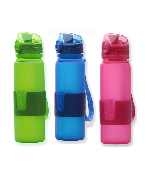 Botella Agua Silicona Diseño Gato Rosa Sin BPA 500ml Muy resistente Plegable 